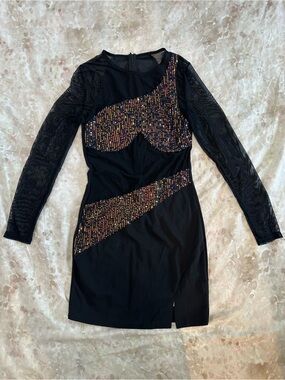 SHEIN Black Long Sleeve Dress with Multicolor Sequin Panels